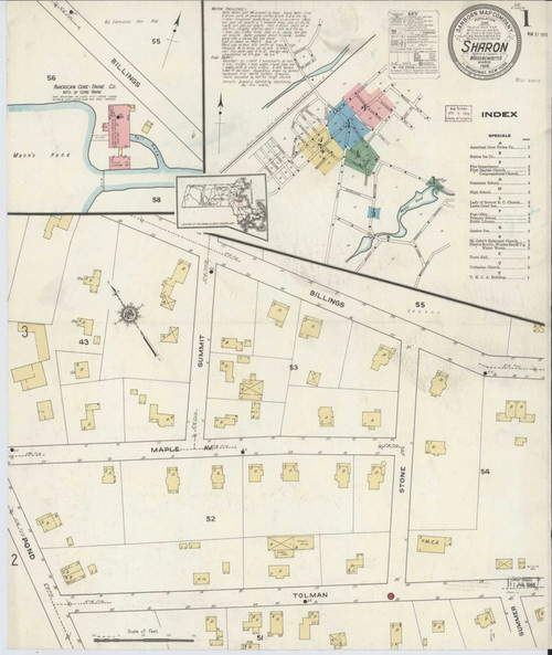 Sharon Massachusetts 1916 - Fire Insurance Index - Old Map Reprint