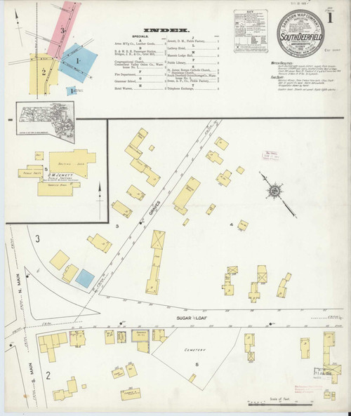 South Deerfield Massachusetts 1912 - Fire Insurance Index - Old Map Reprint