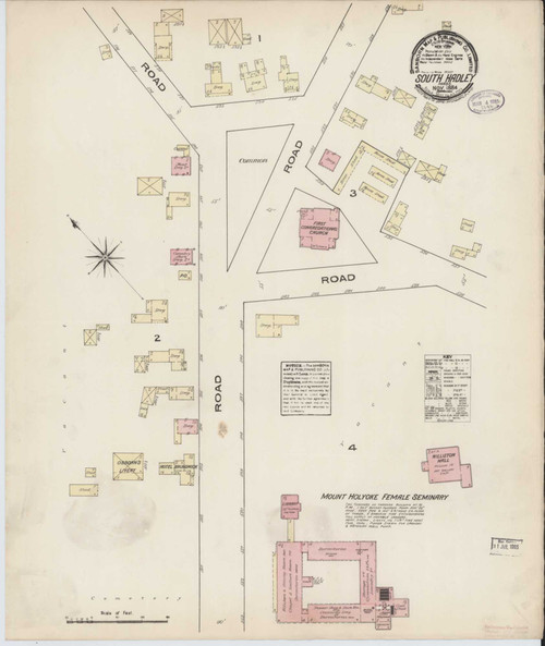 South Hadley Massachusetts 1884 - Fire Insurance Index - Old Map Reprint