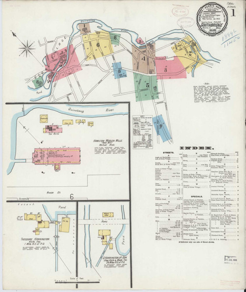 Southbridge Massachusetts 1899 - Fire Insurance Index - Old Map Reprint