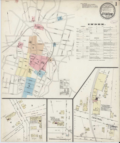 Stoneham Massachusetts 1887 - Fire Insurance Index - Old Map Reprint