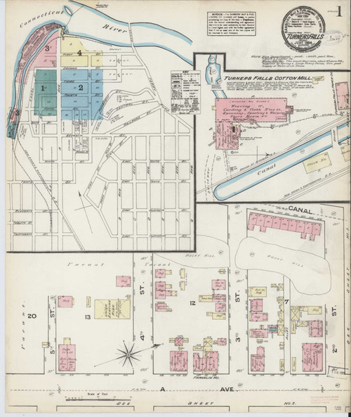 Turners Falls Massachusetts 1884 - Fire Insurance Index - Old Map Reprint