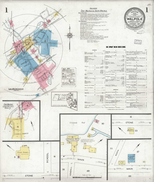 Walpole Massachusetts 1927 - Fire Insurance Index - Old Map Reprint