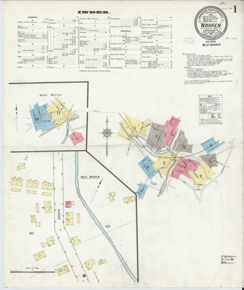Warren Massachusetts 1911 - Fire Insurance Index - Old Map Reprint