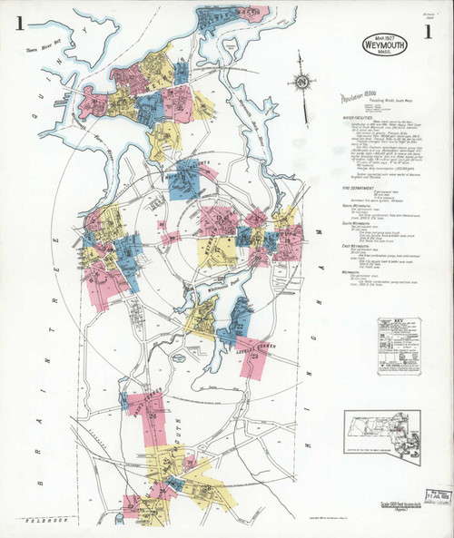 Weymouth Massachusetts 1927 - Fire Insurance Index - Old Map Reprint