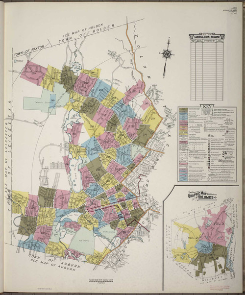 Worcester Massachusetts 1936 V2 - Fire Insurance Index - Old Map Reprint