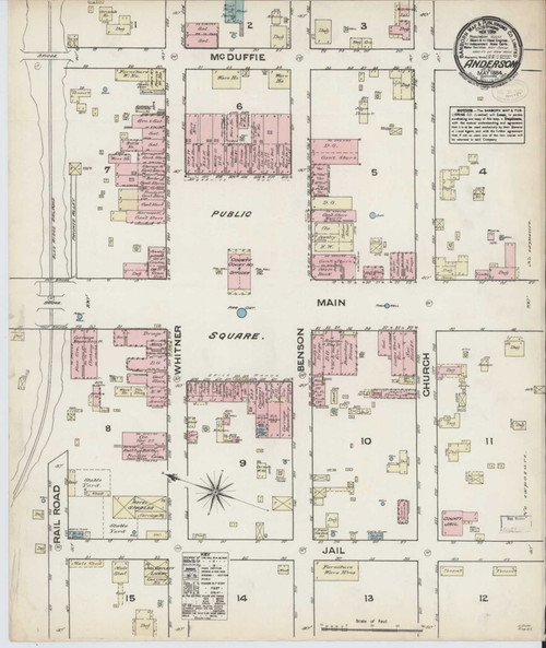 Anderson South Carolina 1884 - Fire Insurance Index - Old Map Reprint