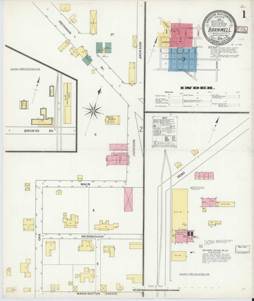 Barnwell South Carolina 1909 - Fire Insurance Index - Old Map Reprint