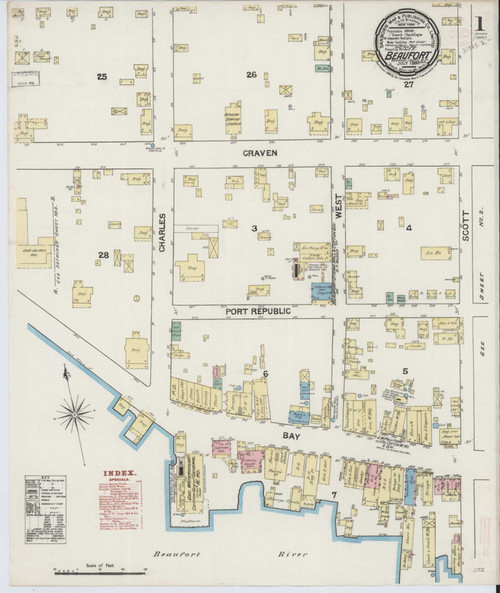 Beaufort South Carolina 1889 - Fire Insurance Index - Old Map Reprint