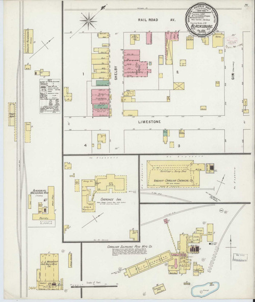 Blacksburg South Carolina 1896 - Fire Insurance Index - Old Map Reprint