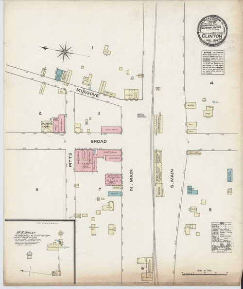 Clinton South Carolina 1884 - Fire Insurance Index - Old Map Reprint