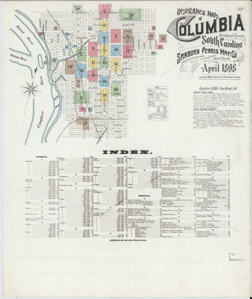 Columbia South Carolina 1898 - Fire Insurance Index - Old Map Reprint