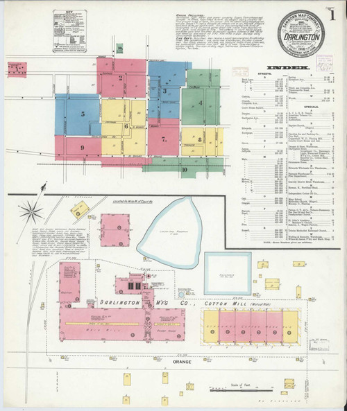 Darlington South Carolina 1908 - Fire Insurance Index - Old Map Reprint
