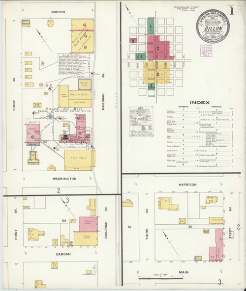 Dillon South Carolina 1908 - Fire Insurance Index - Old Map Reprint