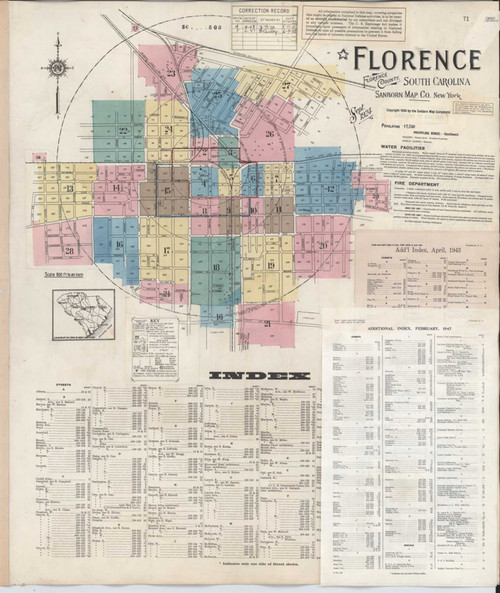 Florence South Carolina 1947 - Fire Insurance Index - Old Map Reprint