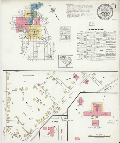 Gaffney South Carolina 1918 - Fire Insurance Index - Old Map Reprint
