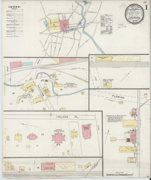 Laurens South Carolina 1894 - Fire Insurance Index - Old Map Reprint
