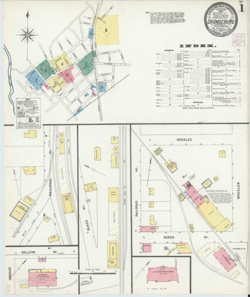 Orangeburg South Carolina 1904 - Fire Insurance Index - Old Map Reprint