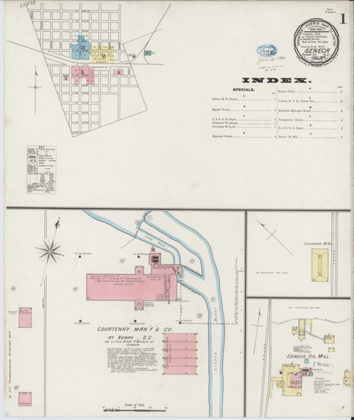 Seneca South Carolina 1894 - Fire Insurance Index - Old Map Reprint