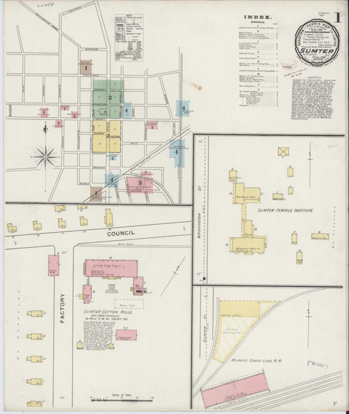 Sumter South Carolina 1894 - Fire Insurance Index - Old Map Reprint