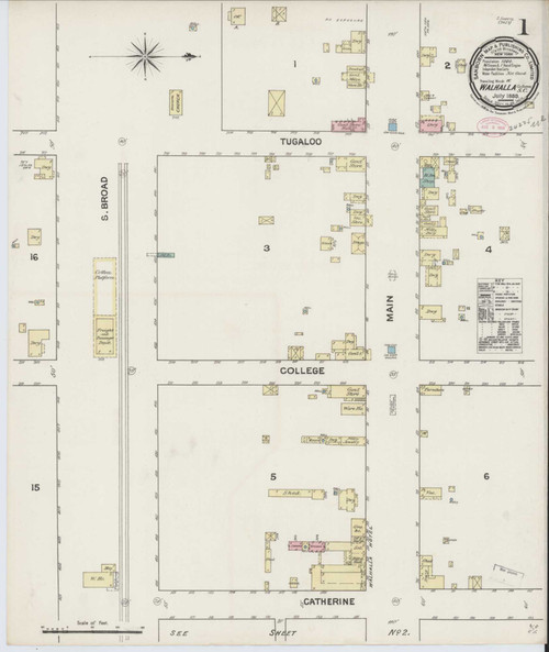 Walhalla South Carolina 1889 - Fire Insurance Index - Old Map Reprint