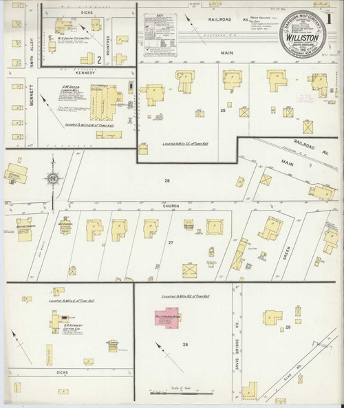 Williston South Carolina 1912 - Fire Insurance Index - Old Map Reprint