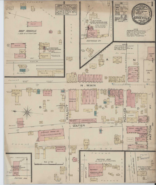 Asheville North Carolina 1885 - Fire Insurance Index - Old Map Reprint