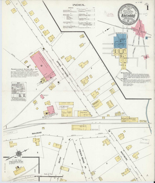 Brevard North Carolina 1911 - Fire Insurance Index - Old Map Reprint