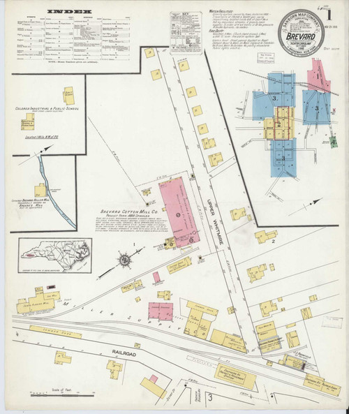 Brevard North Carolina 1916 - Fire Insurance Index - Old Map Reprint