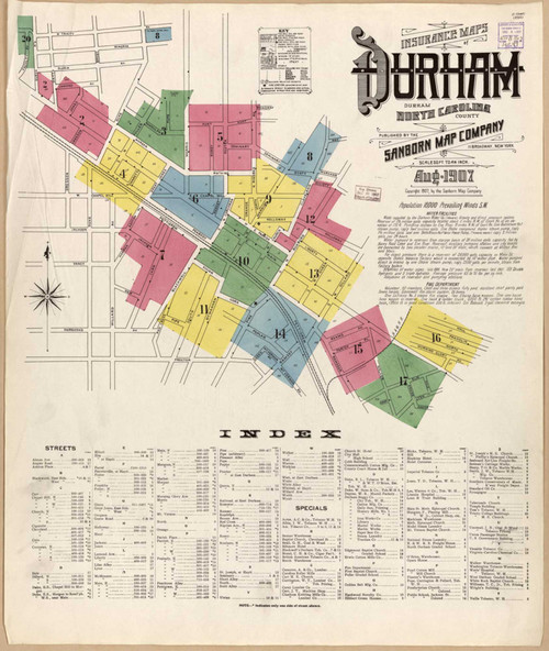 Durham North Carolina 1907 - Fire Insurance Index - Old Map Reprint