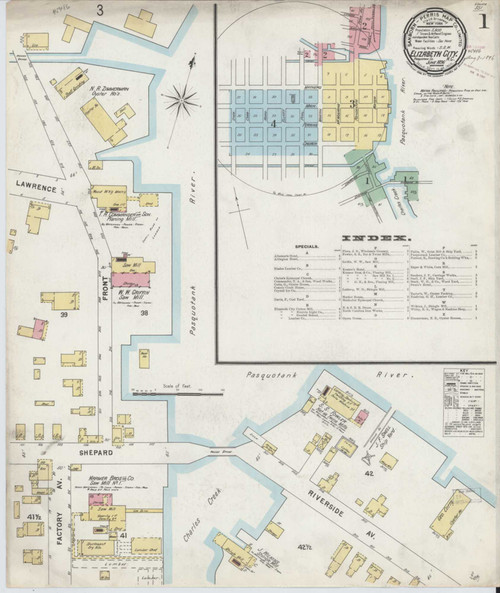 Elizabeth City North Carolina 1896 - Fire Insurance Index - Old Map Reprint