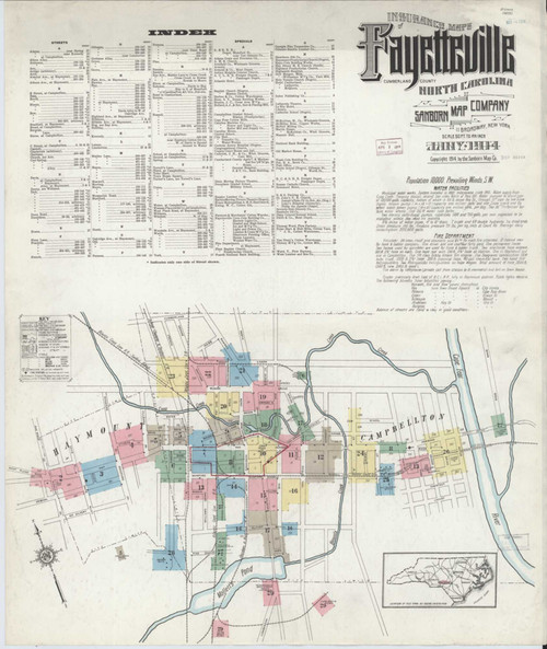 Fayetteville North Carolina 1914 - Fire Insurance Index - Old Map Reprint