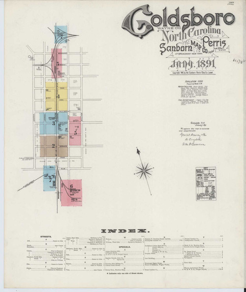 Goldsboro North Carolina 1891 - Fire Insurance Index - Old Map Reprint