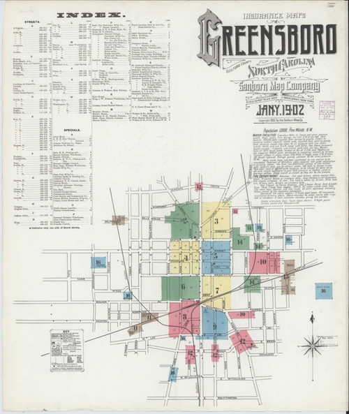 Greensboro North Carolina 1902 - Fire Insurance Index - Old Map Reprint