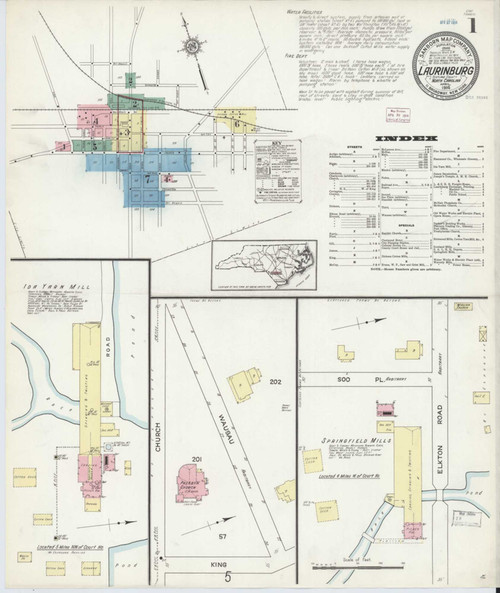 Laurinburg North Carolina 1914 - Fire Insurance Index - Old Map Reprint