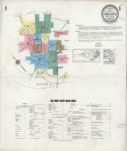 Morganton North Carolina 1924 - Fire Insurance Index - Old Map Reprint
