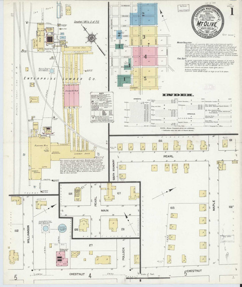 Mount Olive North Carolina 1912 - Fire Insurance Index - Old Map Reprint