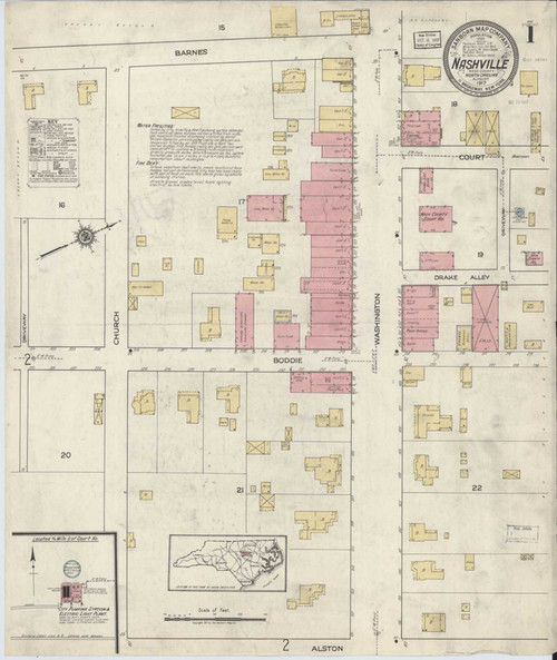 Nashville North Carolina 1917 - Fire Insurance Index - Old Map Reprint