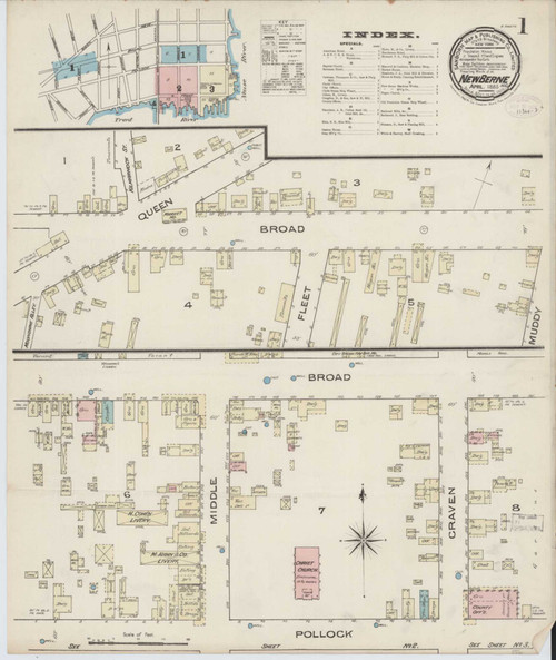 New Bern North Carolina 1885 - Fire Insurance Index - Old Map Reprint