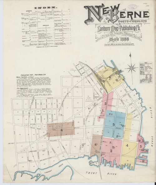 New Bern North Carolina 1888 - Fire Insurance Index - Old Map Reprint