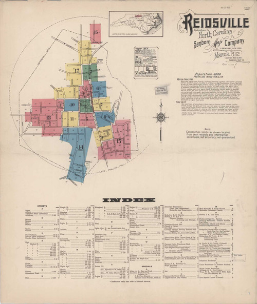 Reidsville North Carolina 1922 - Fire Insurance Index - Old Map Reprint