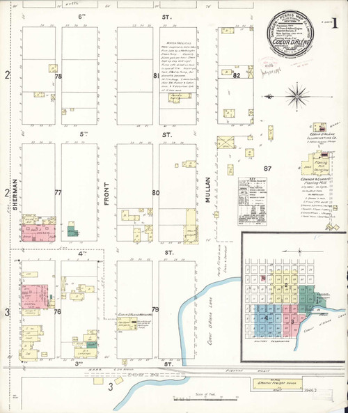 Coeur D'Alene Idaho 1896 - Fire Insurance Index - Old Map Reprint