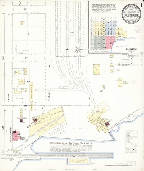 Coeur D'Alene Idaho 1903 - Fire Insurance Index - Old Map Reprint