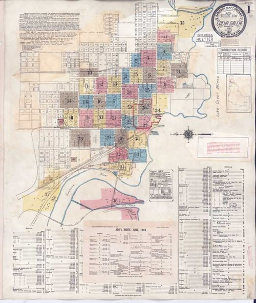 Coeur D'Alene Idaho 1954 - Fire Insurance Index - Old Map Reprint
