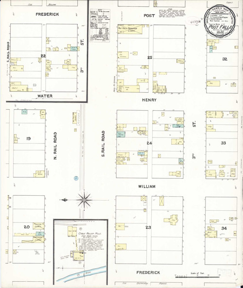 Post Falls Idaho 1890 - Fire Insurance Index - Old Map Reprint