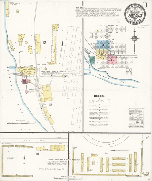 Post Falls Idaho 1912 - Fire Insurance Index - Old Map Reprint