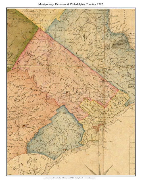 Montgomery, Delaware & Philadelphia Counties - 1792 Pennsylvania State Map Excerpt - Old Map Reprint