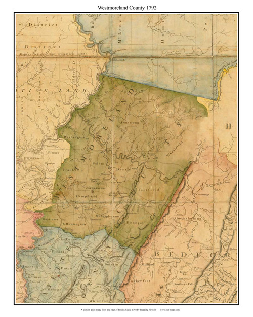 Westmoreland County - 1792 Pennsylvania State Map Excerpt - Old Map Reprint