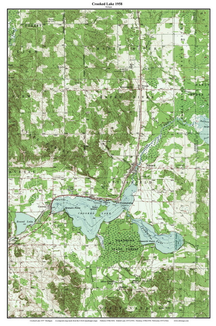 Crooked Lake 1958 - Custom USGS Old Topo Map - Michigan 2