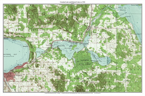Crooked Lake and Pickerel Lake 1957 - Custom USGS Old Topo Map - Michigan 2